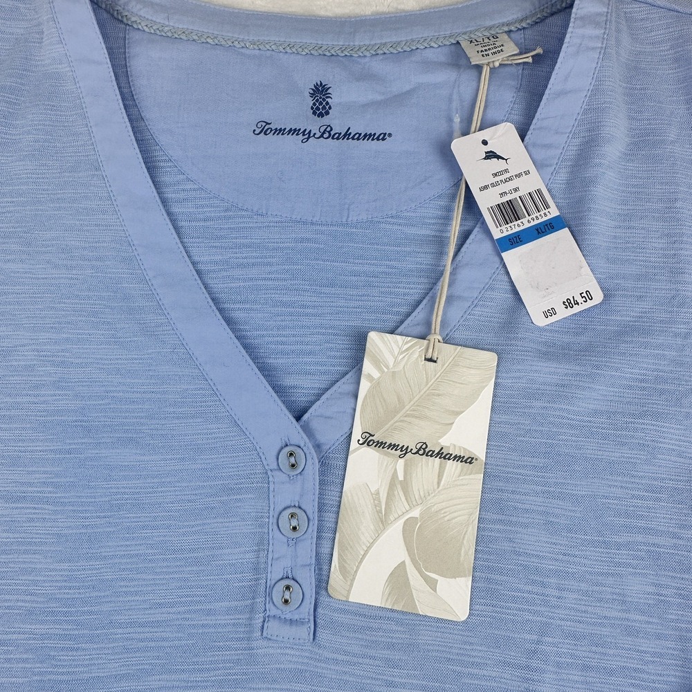 Tommy Bahama Briny Deep Henley Top Womens XL Blue 3/4 Sleeve Cotton Slub NWT - Picture 2 of 8